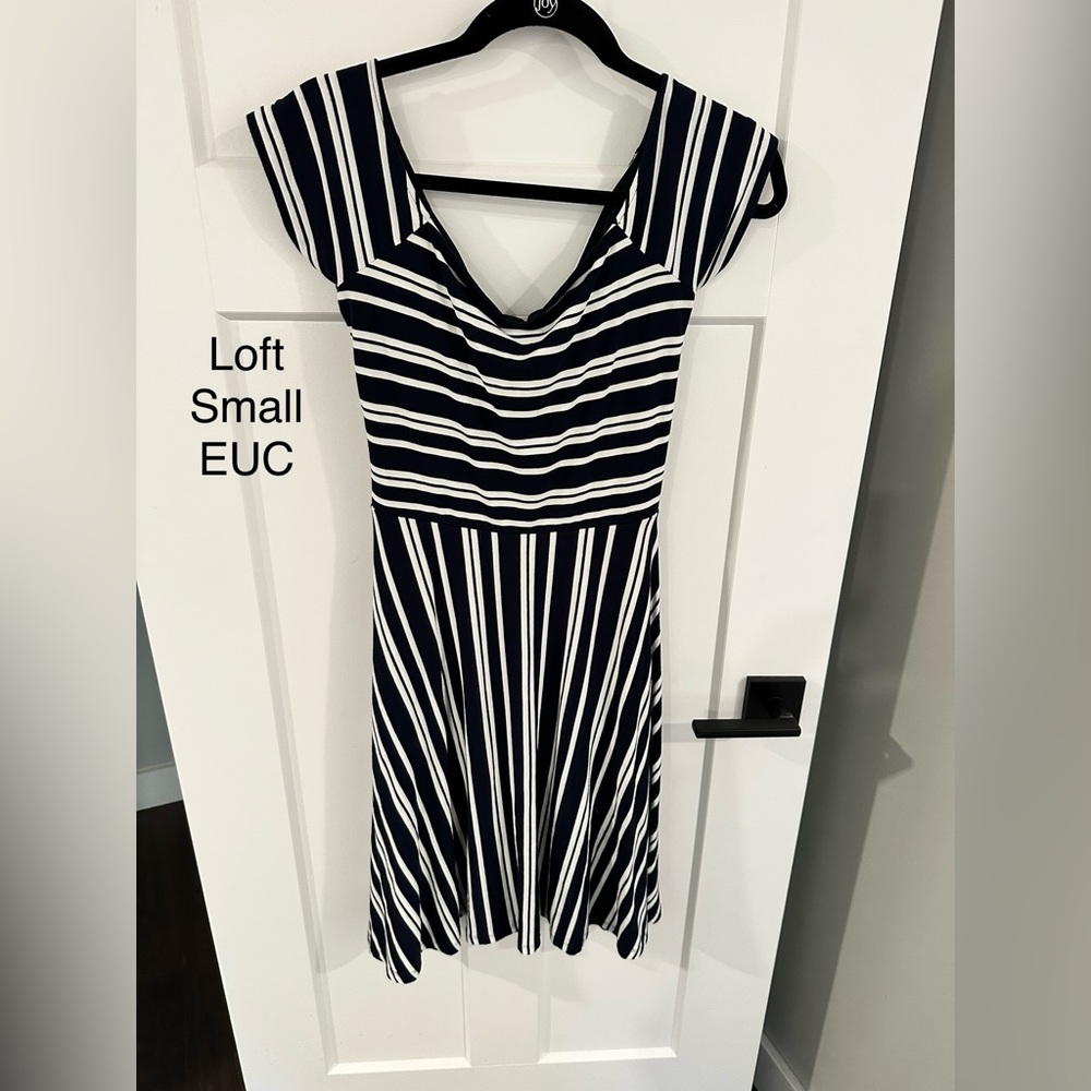 LOFT Striped Wrap Back Flare Dress